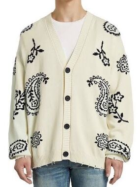 Profound Regular Fit Paisley Cotton Cardigan Sweater